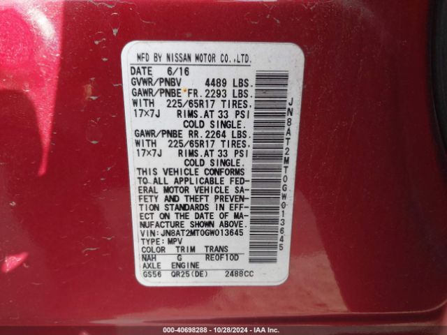 JN8AT2MT0GW013645 Nissan ROGUE S