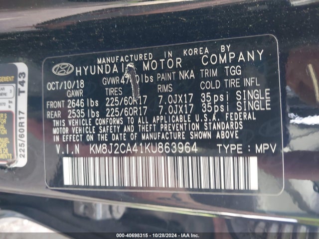 2019 HYUNDAI TUCSON KM8J2CA41KU863964 Photo 8