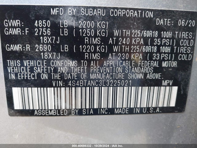4S4BTANC3L3225021 Subaru Outback Limited