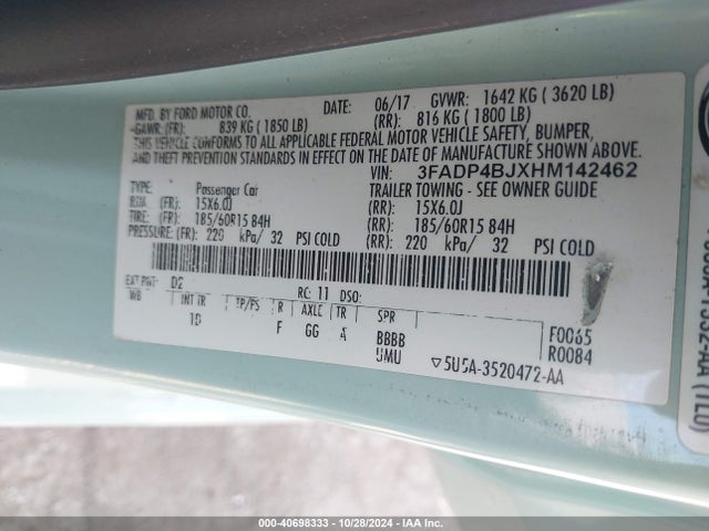Ford FIESTA SE 2017 3FADP4BJXHM142462 Image 9