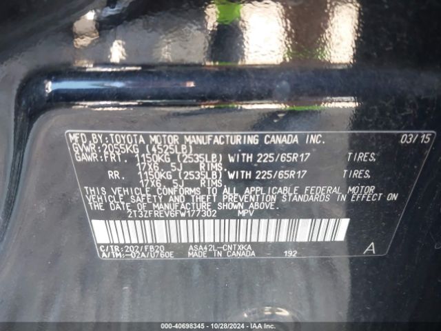 2T3ZFREV6FW177302 Toyota RAV4 LE
