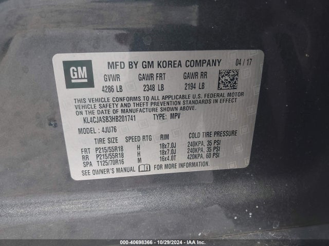 KL4CJASB3HB201741 Buick Encore Preferred