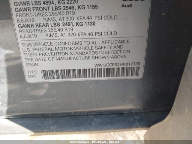WA1JCCFS2HR017700 Audi Q3 2.0t Premium
