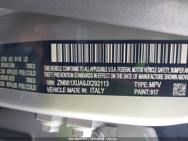 ZN661XUA9JX292113 Maserati Levante