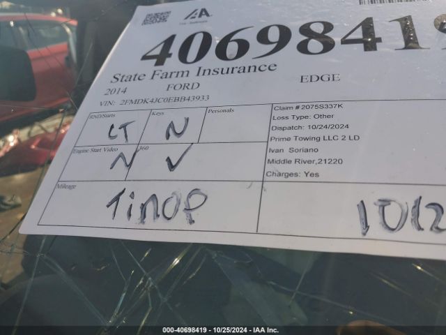 2FMDK4JC0EBB43933 Ford EDGE SEL