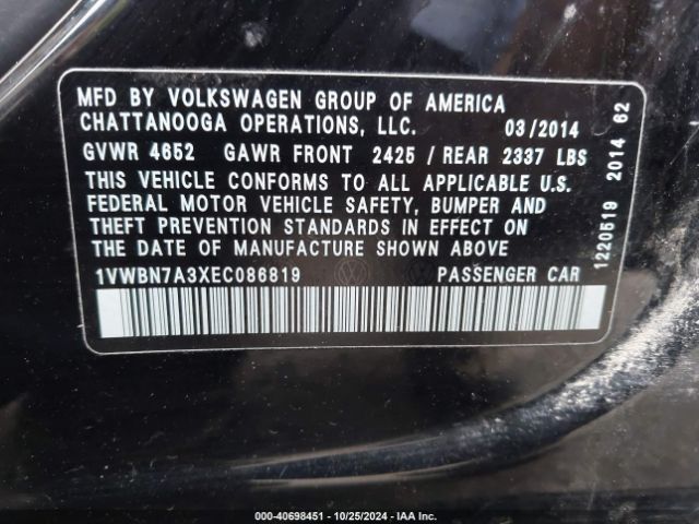 1VWBN7A3XEC086819 Volkswagen Passat 2.0l Tdi Se