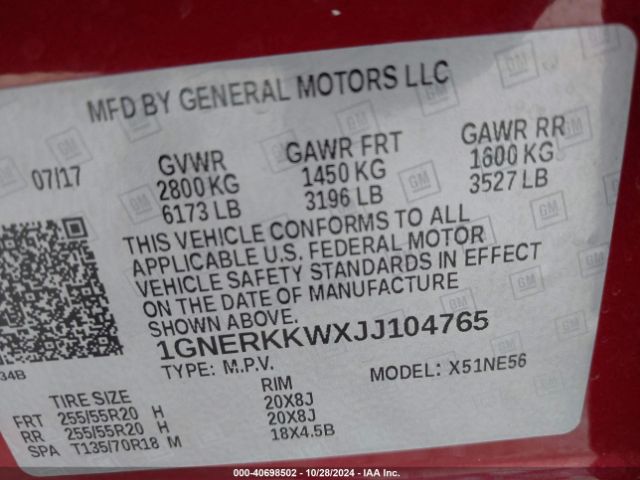 1GNERKKWXJJ104765 Chevrolet Traverse Premier
