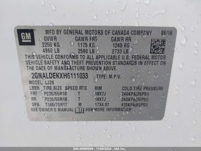 2GNALDEKXH6111033 Chevrolet Equinox Premier
