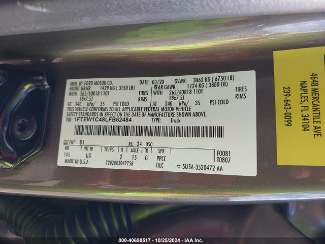 Ford F-150 Xlt 2020 1FTEW1C48LFB62484 Image 9