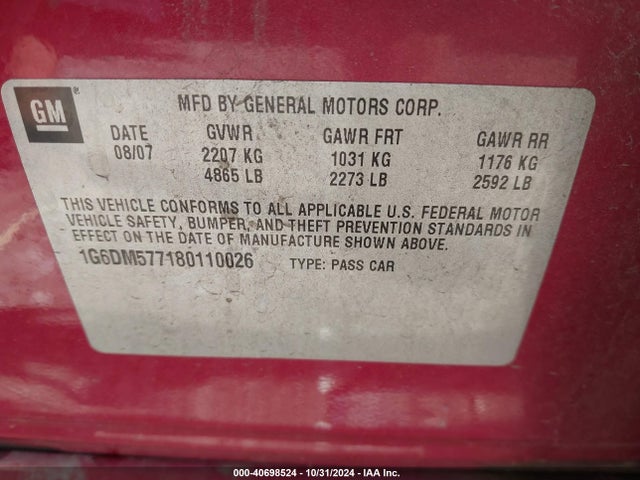 2008 CADILLAC CTS 1G6DM577180110026 Photo 8