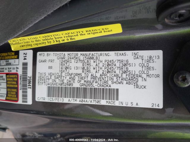 5TFTU4GNXEX052809 Toyota Tacoma Prerunner V6