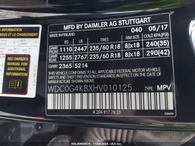 WDC0G4KBXHV010125 Mercedes-Benz Glc 300 4matic