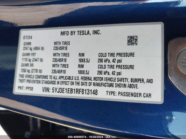 2024 TESLA MODEL 3 5YJ3E1EB1RF813148 Photo 8