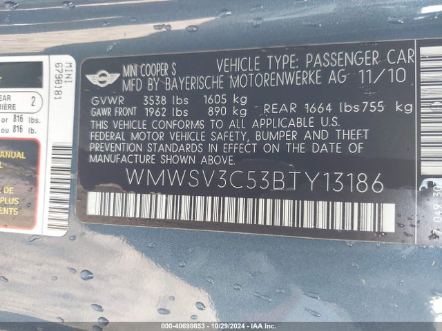 2011 MINI COOPER S WMWSV3C53BTY13186 Photo 8
