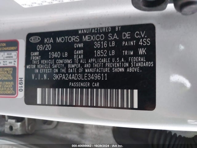 KIA RIO S 2020 3KPA24AD3LE349611 Image 9
