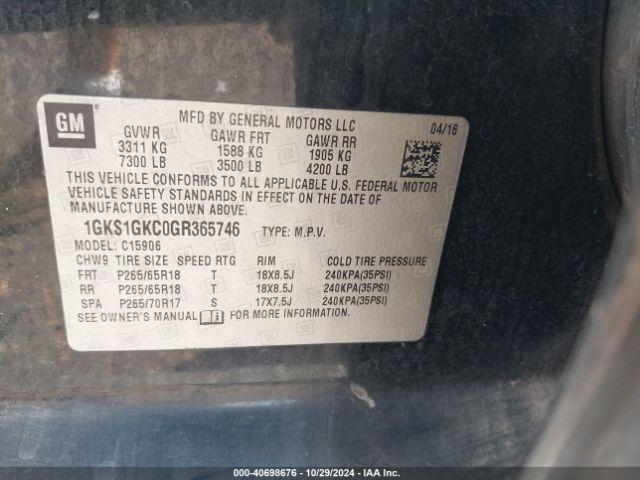 1GKS1GKC0GR365746 GMC Yukon Xl Slt