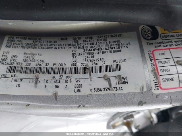 Ford FIESTA SE 2018 3FADP4BJ8JM139775 Image 9