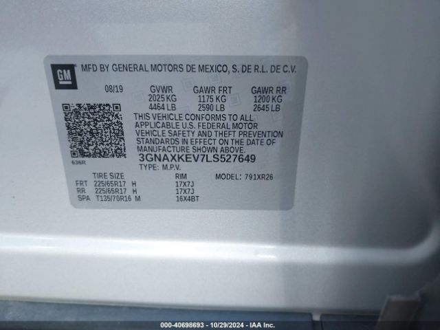 3GNAXKEV7LS527649 Chevrolet Equinox Fwd Lt 1.5l Turbo