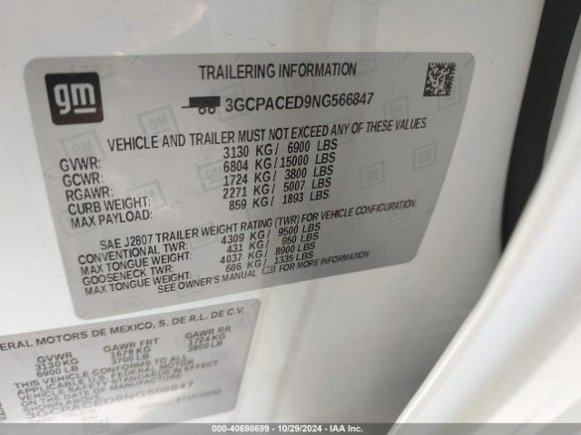 3GCPACED9NG566847 Chevrolet Silverado 1500 2wd  Short Bed Lt