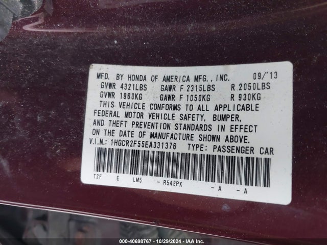 Honda Accord Sport 2014 1HGCR2F55EA031376 Image 9