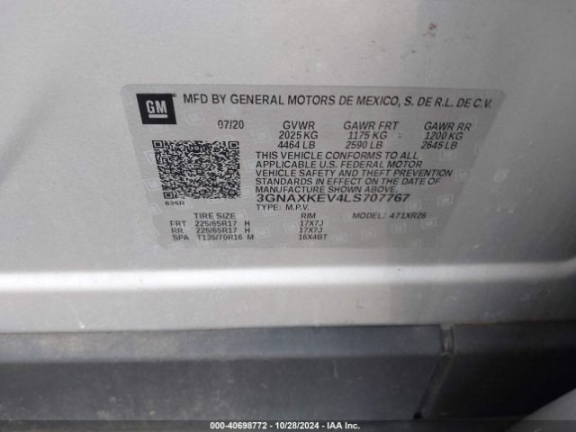 3GNAXKEV4LS707767 Chevrolet Equinox Fwd Lt 1.5l Turbo
