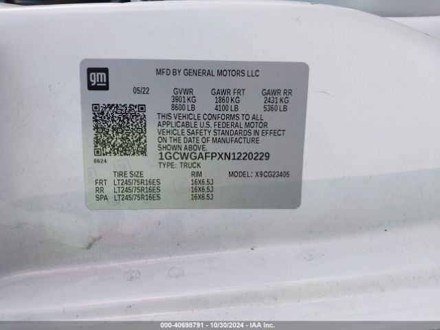 1GCWGAFPXN1220229 Chevrolet Express Cargo Rwd 2500 Regular Wheelbase Wt