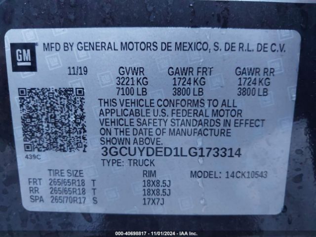 3GCUYDED1LG173314 Chevrolet Silverado 1500 4wd  Short Bed Lt
