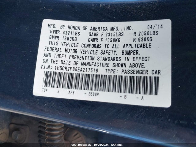 Honda Accord Ex-l 2014 1HGCR2F86EA217518 Image 9