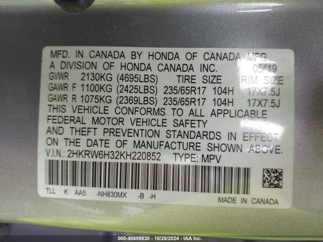 Honda CR-V LX 2019 2HKRW6H32KH220852 Image 9