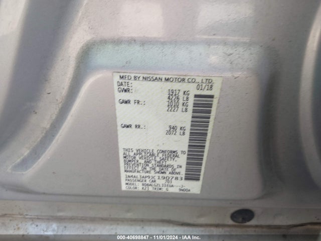 Nissan Altima 2.5 S 2018 1N4AL3AP9JC190783 Image 9