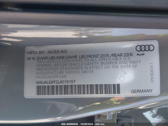 WAUAUGFF2LA018167 Audi A3 Premium 40 Tfsi Front-wheel Drive S Tronic