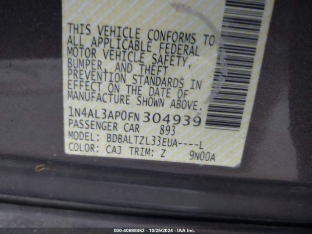 1N4AL3AP0FN304939 Nissan Altima 2.5 Sl