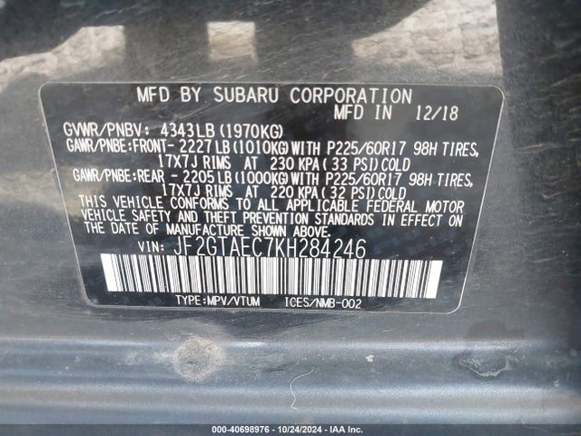 Subaru Crosstrek 2.0i Premium 2019 JF2GTAEC7KH284246 Image 9