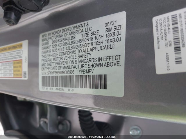 Honda Pilot Awd Ex 2021 5FNYF6H36MB085906 Image 9