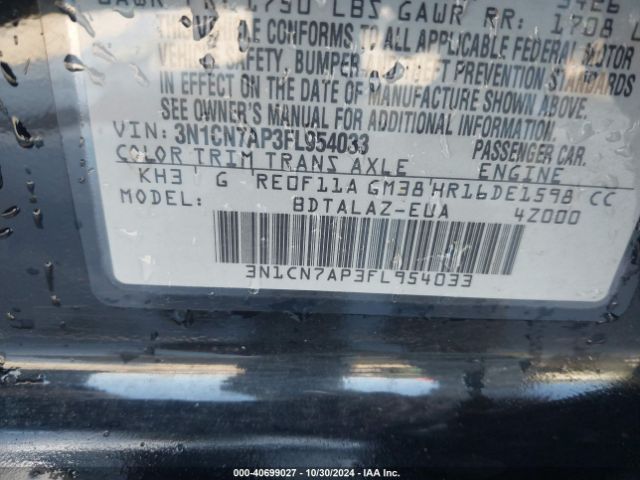 3N1CN7AP3FL954033 Nissan Versa 1.6 S+