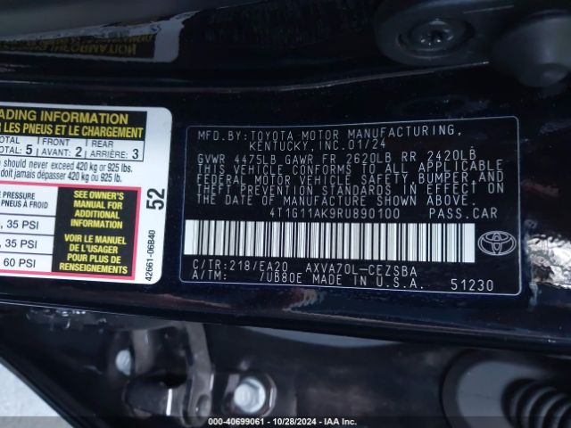 4T1G11AK9RU890100 Toyota CAMRY SE
