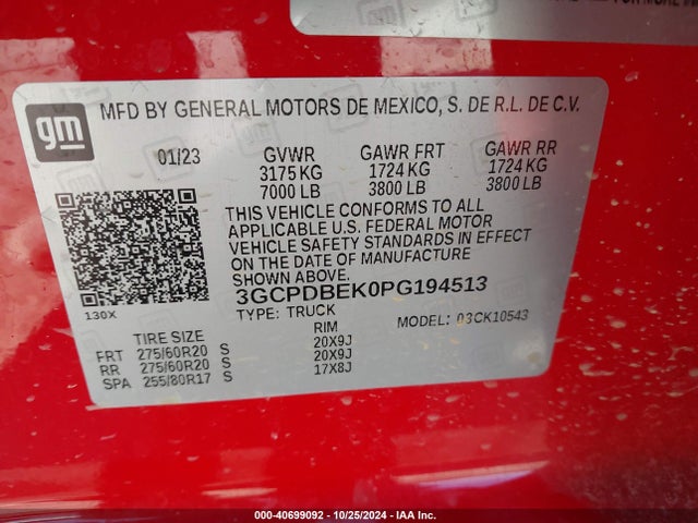 Chevrolet Silverado 1500 4wd  Short Bed Custom 2023 3GCPDBEK0PG194513 Image 9