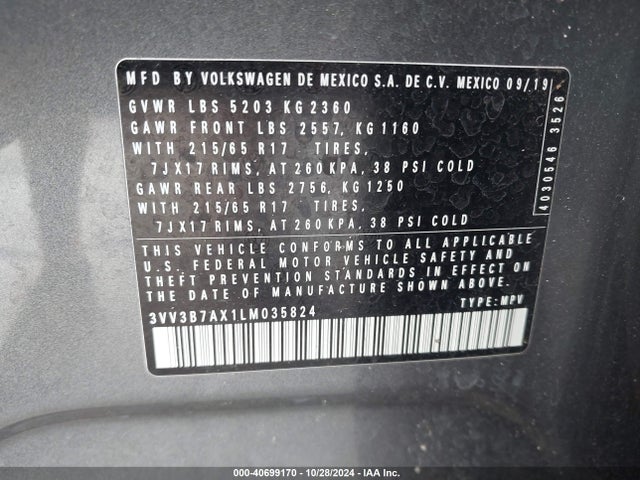 3VV3B7AX1LM035824 Volkswagen Tiguan