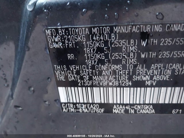 Toyota Rav4 Limited 2015 2T3DFREV9FW381294 Image 9