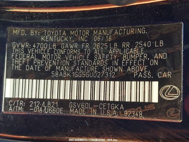 58ABK1GG5GU027312 Lexus ES 350