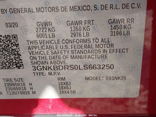3GNKBDRS0LS663250 Chevrolet Blazer Fwd 3lt