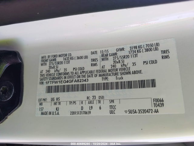 1FTFW1EG4GFA82343 Ford F-150 King Ranch