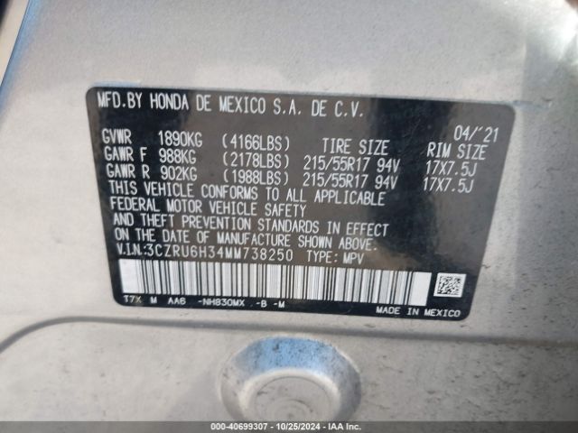 3CZRU6H34MM738250 Honda Hr-v Awd Lx