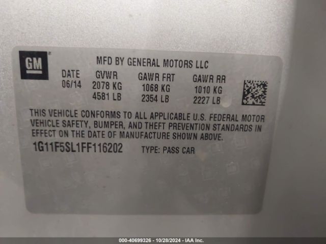 1G11F5SL1FF116202 Chevrolet Malibu 1lz