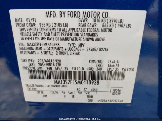 MAJ3S2FE5MC410938 Ford ECOSPORT S