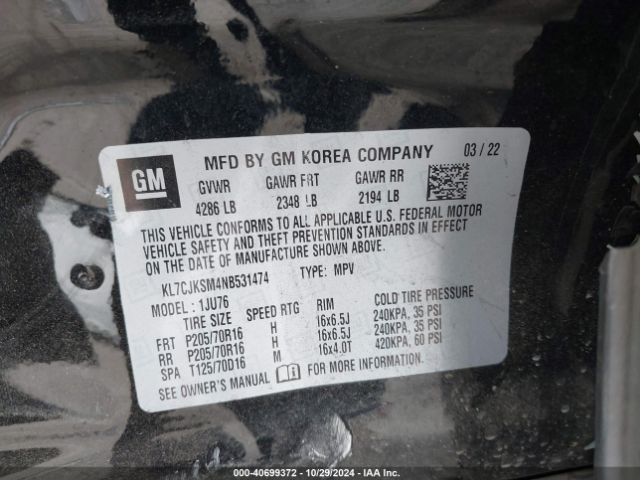 KL7CJKSM4NB531474 Chevrolet Trax Fwd Ls