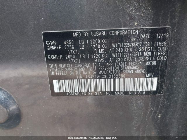 4S4BTACC9L3152580 Subaru Outback Premium
