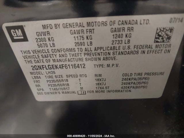 Chevrolet Equinox 2lt 2015 2GNFLGEK4F6116412 Image 9