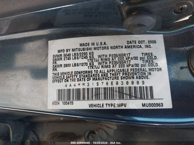 2006 MITSUBISHI ENDEAVOR 4A4MM31S76E030009 Photo 8