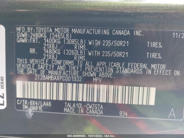 2T2BAMBAXPC001932 Lexus Rx 350 Luxury